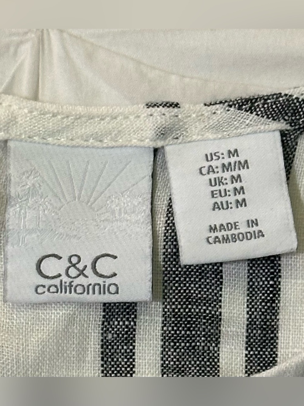 C&C California 100% Linen Striped Sleeveless Back Button Tank Top M - Picture 6 of 10